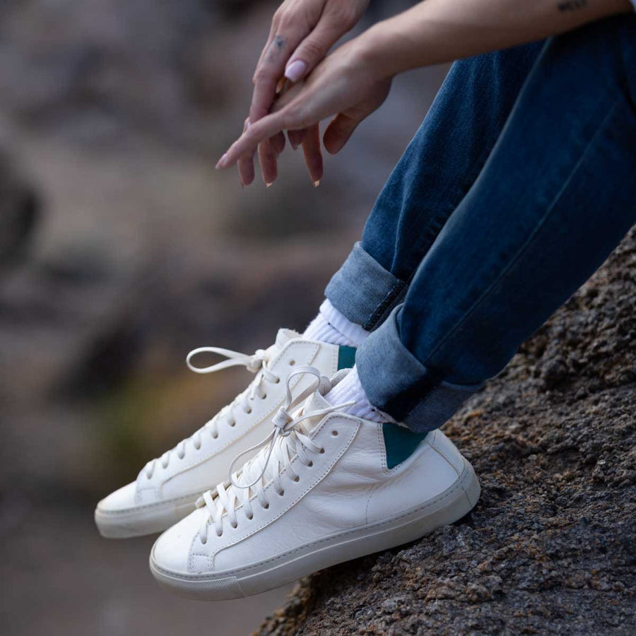 Pre-order Women's James Court Sneaker | Hi | Ivory and Teal